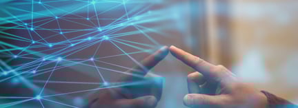 Hand touching a digital network interface